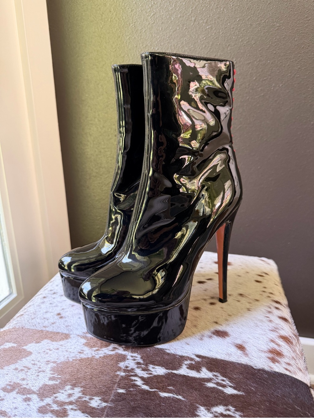 Onlymaker Black Patent Platform Stiletto Ankle Boots - Women Size 10